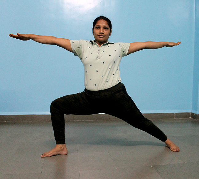 Midway Seeker India - Asana- Virabhadrasana II Also known- Warrior pose 2  Stimulates- Muladhara chakra & Swadisthana chakra . . About- Warrior II -  Virabhadrasana Il is a standing yoga pose that